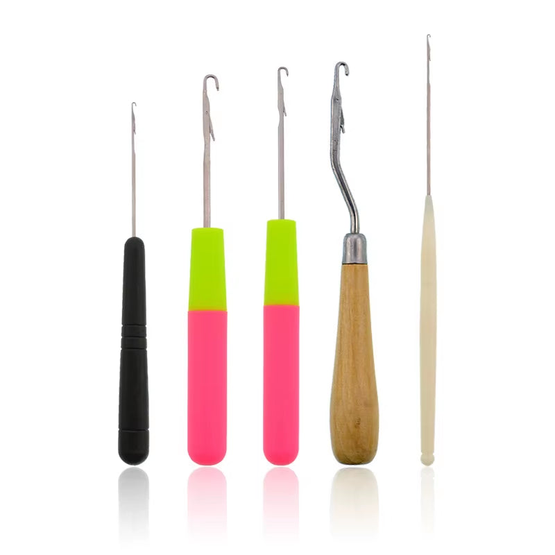 Sewing Craft Crochet Hook Needles 5Pcs Set with Latch & Micro French Branding Hair Extensions Dreadlocks Wig Making Tools
