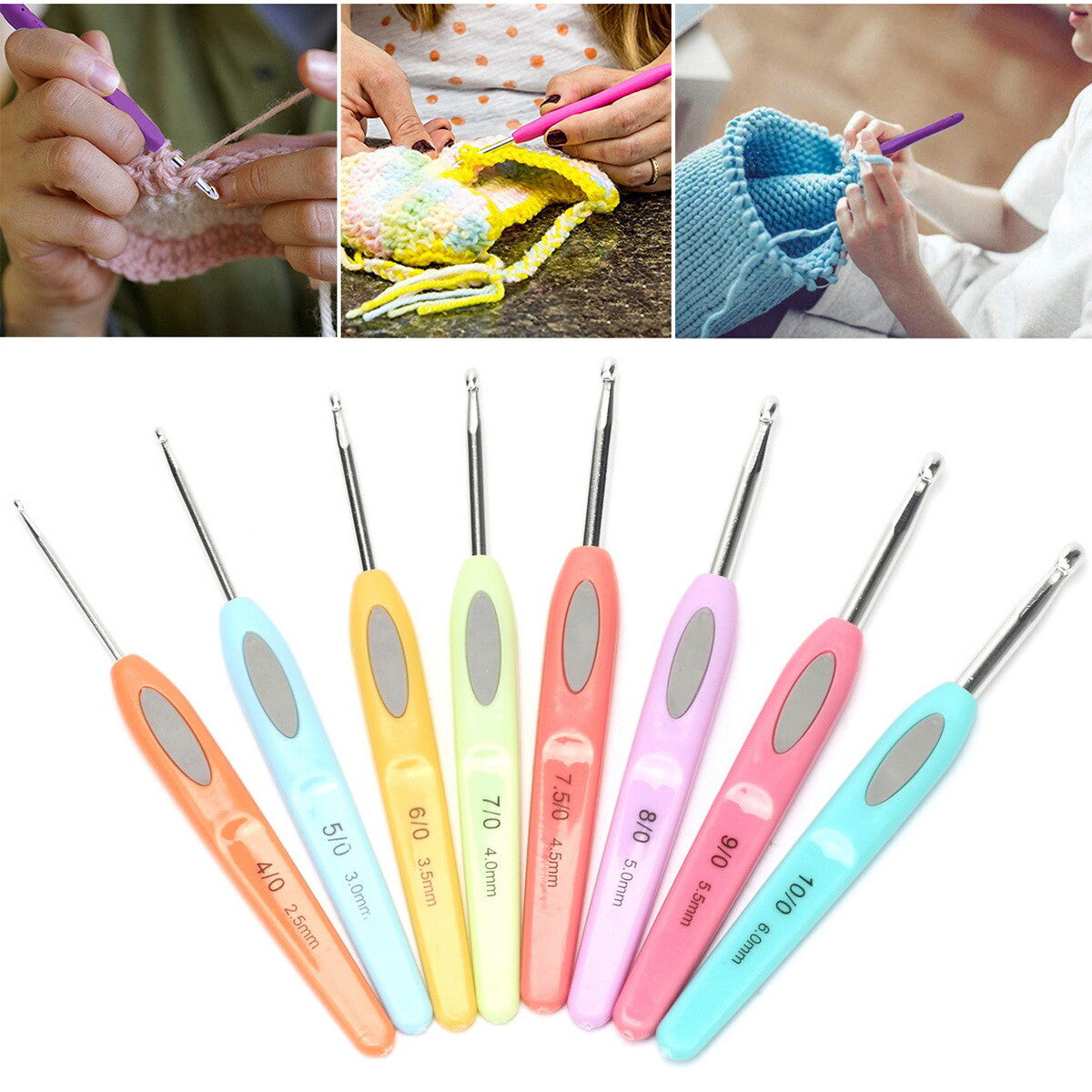 8PCS Crochet Hooks Sewing Tool Kit Yarn Knitting Needles Ergonomic Grip Set AU