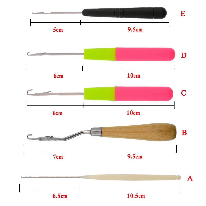 Sewing Craft Crochet Hook Needles 5Pcs Set with Latch & Micro French Branding Hair Extensions Dreadlocks Wig Making Tools