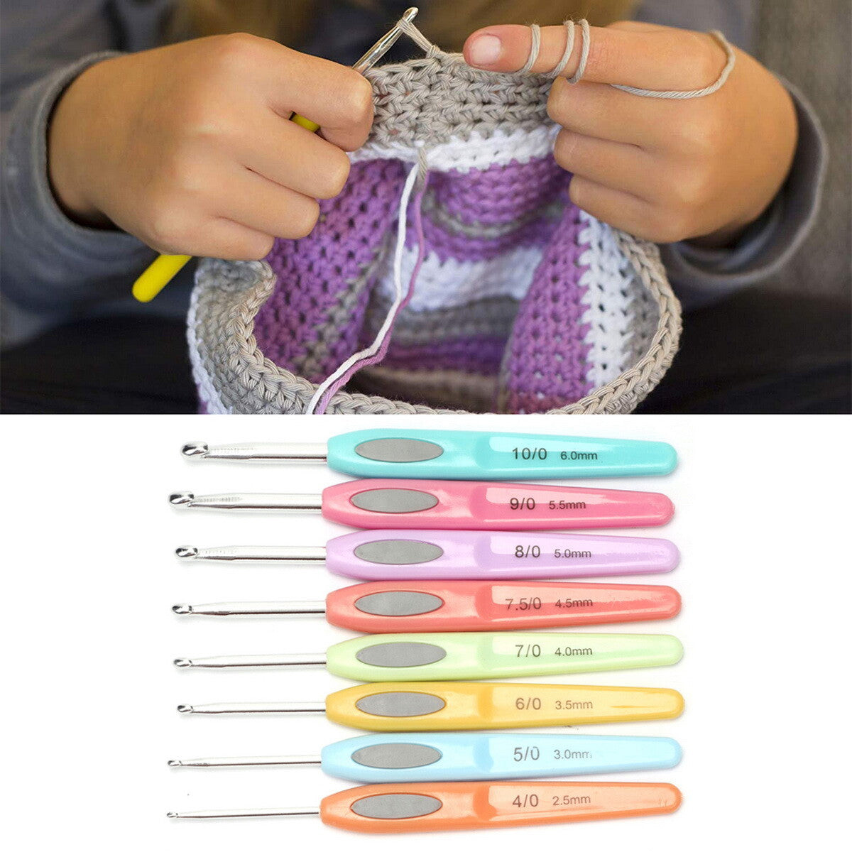 8PCS Crochet Hooks Sewing Tool Kit Yarn Knitting Needles Ergonomic Grip Set AU