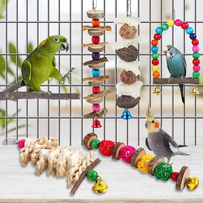Bird Perch Bird Toys Parakeet Toys,Bird Cage Accessories Wooden Chew Toys Perch Stand for Parrot Conure Cockatiel Lovebird Parrotlet Budgie Finches and Other Small to Medium Sized Birds