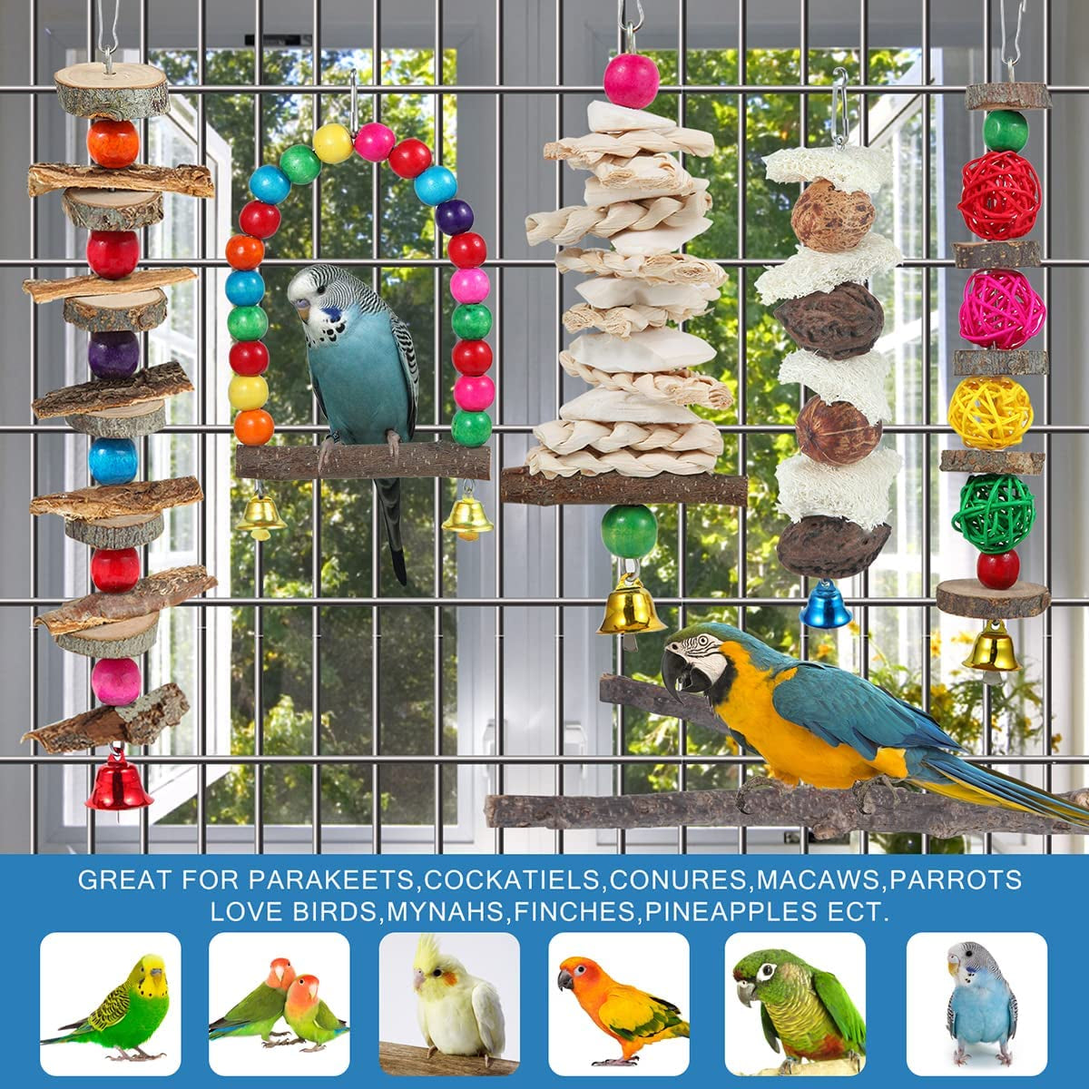 Bird Perch Bird Toys Parakeet Toys,Bird Cage Accessories Wooden Chew Toys Perch Stand for Parrot Conure Cockatiel Lovebird Parrotlet Budgie Finches and Other Small to Medium Sized Birds